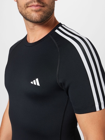 ADIDAS PERFORMANCE - Camisa funcionais 'Techfit 3-Stripes ' em preto