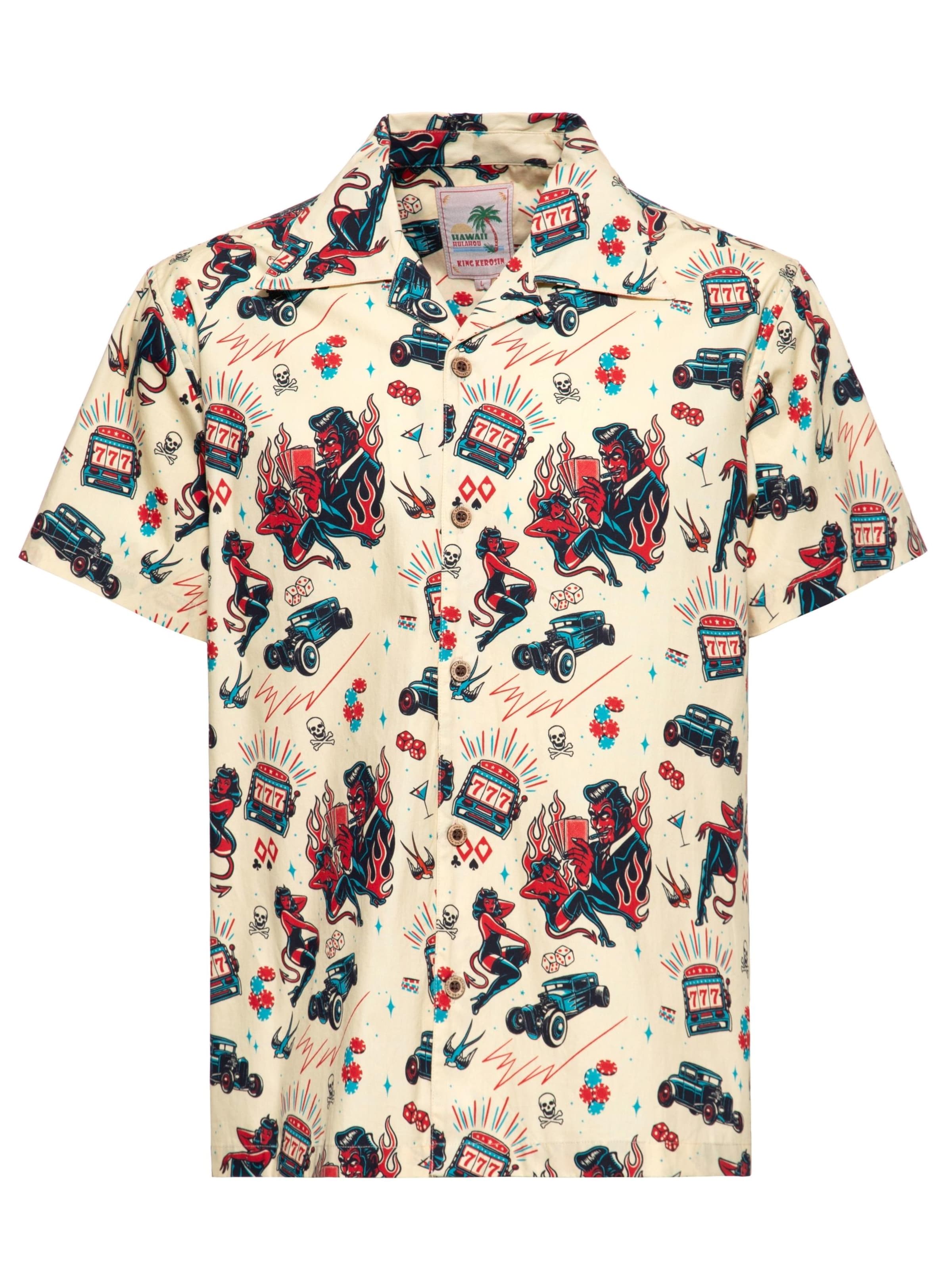 King Kerosin Button Up Shirt 'Rockabilly Devil' in Off white, Item view