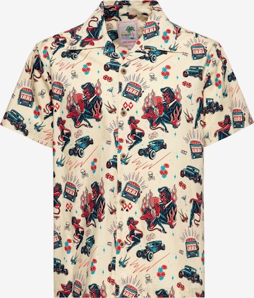 King Kerosin Regular fit Button Up Shirt 'Rockabilly Devil' in White: front