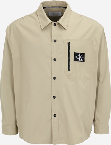 Calvin Klein Jeans Plus Comfort fit Button Up Shirt in Beige: front