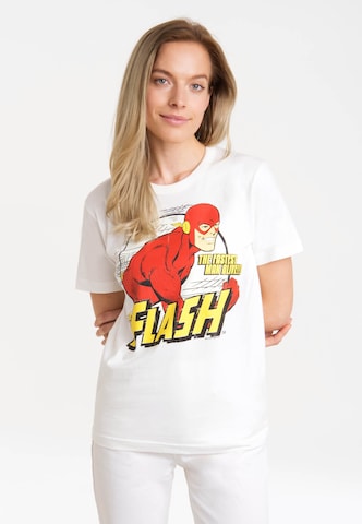 LOGOSHIRT Shirt 'DC Comics - Flash, Fastest Man Alive' in Wit: voorkant