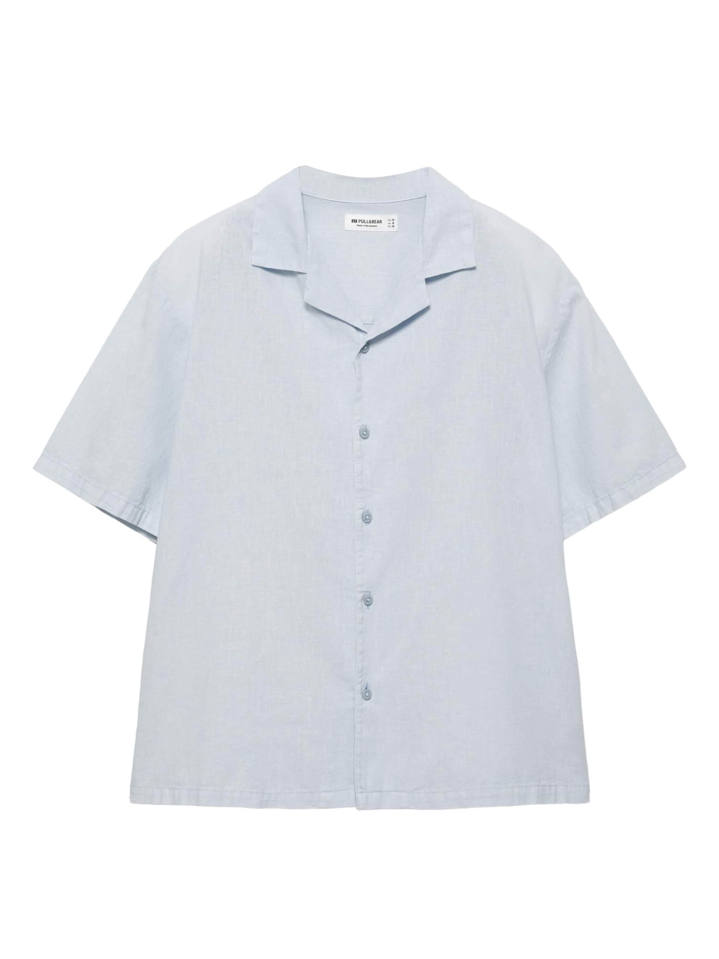 Pull&Bear Comfort fit Button Up Shirt in Blue: front