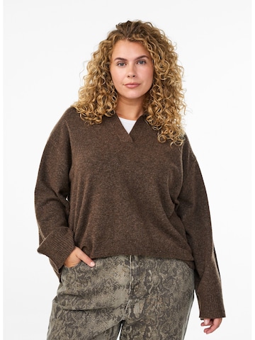 Zizzi Sweater 'Vista' in Brown: front