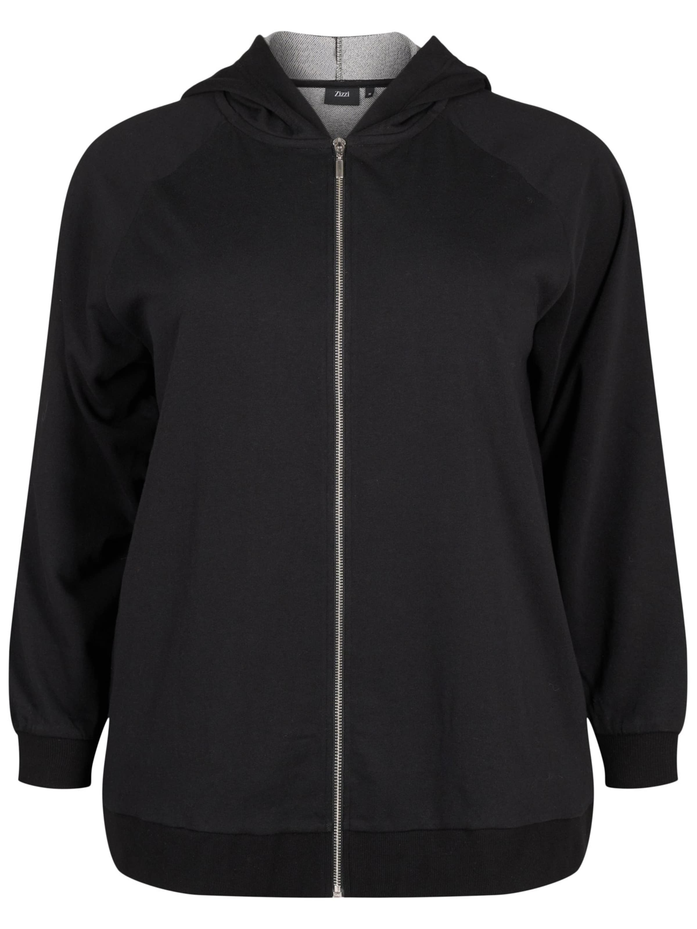 Zizzi Ζακέτα φούτερ 'Mcharline' σε μαύρο: μπροστά