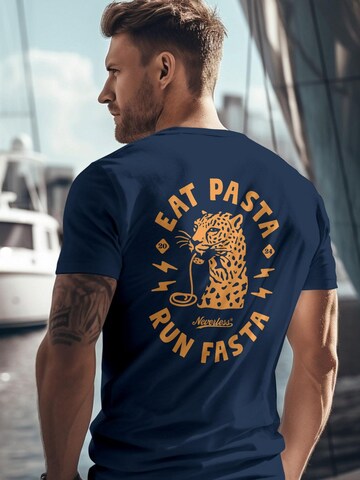 Neverless Shirt 'Eat pasta'‌‌‌‌‌‌‌ in Blau