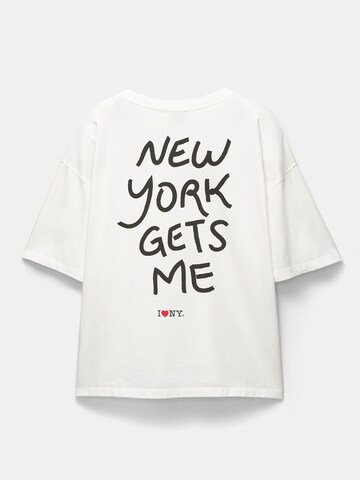 Pull&Bear Koszulka 'I LOVE NY' w kolorze biały