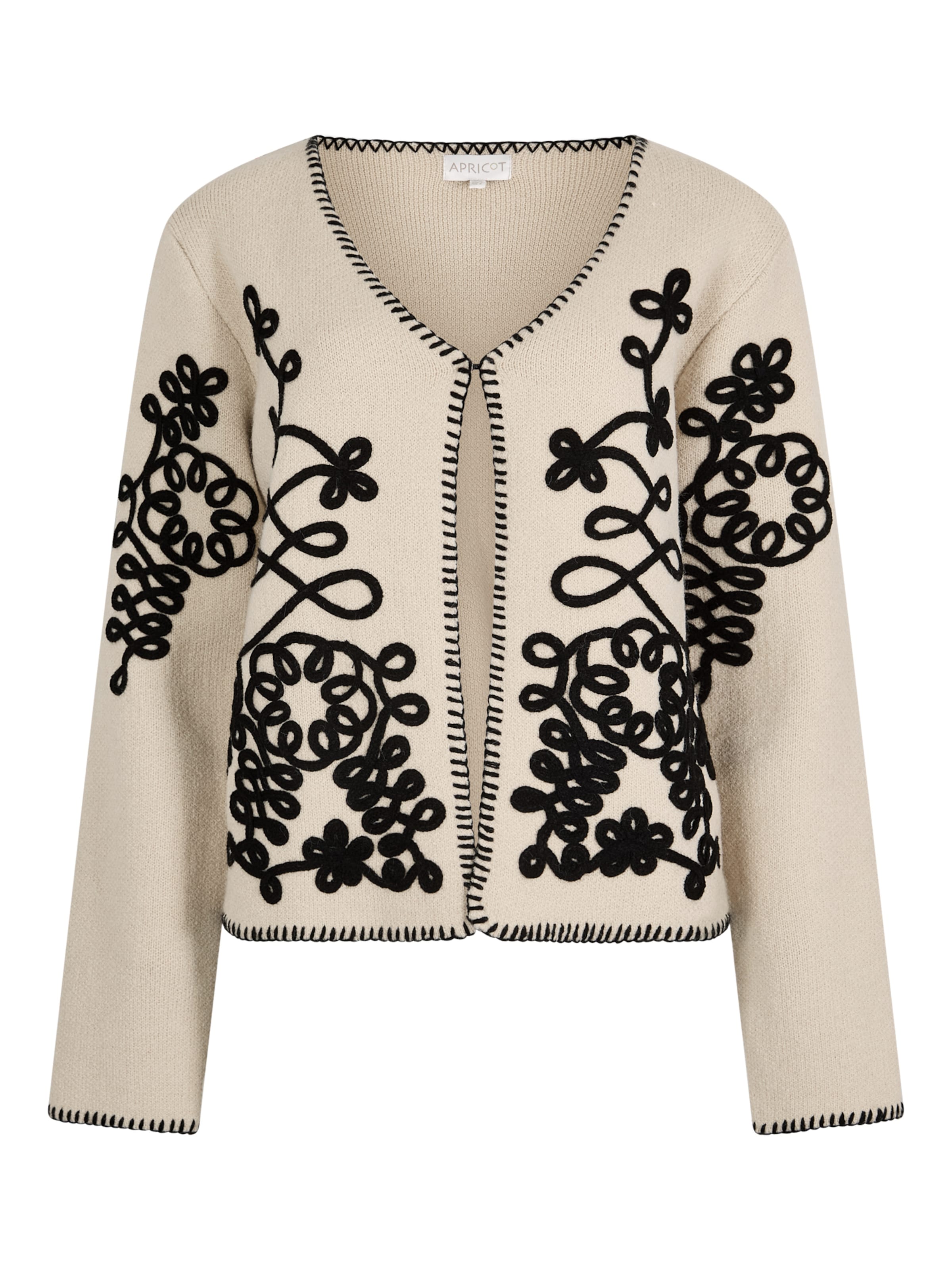 Apricot Swirl Embroidered Blanket Stitch Cardigan ' ' in Grau: Vorderseite