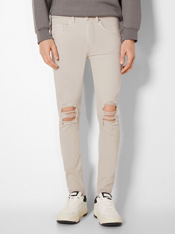 Coupe slim Jean Bershka en beige : devant