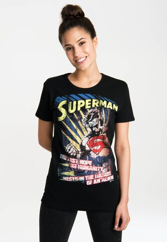 LOGOSHIRT Shirt 'Superman – The Last Hope' in Zwart: voorkant