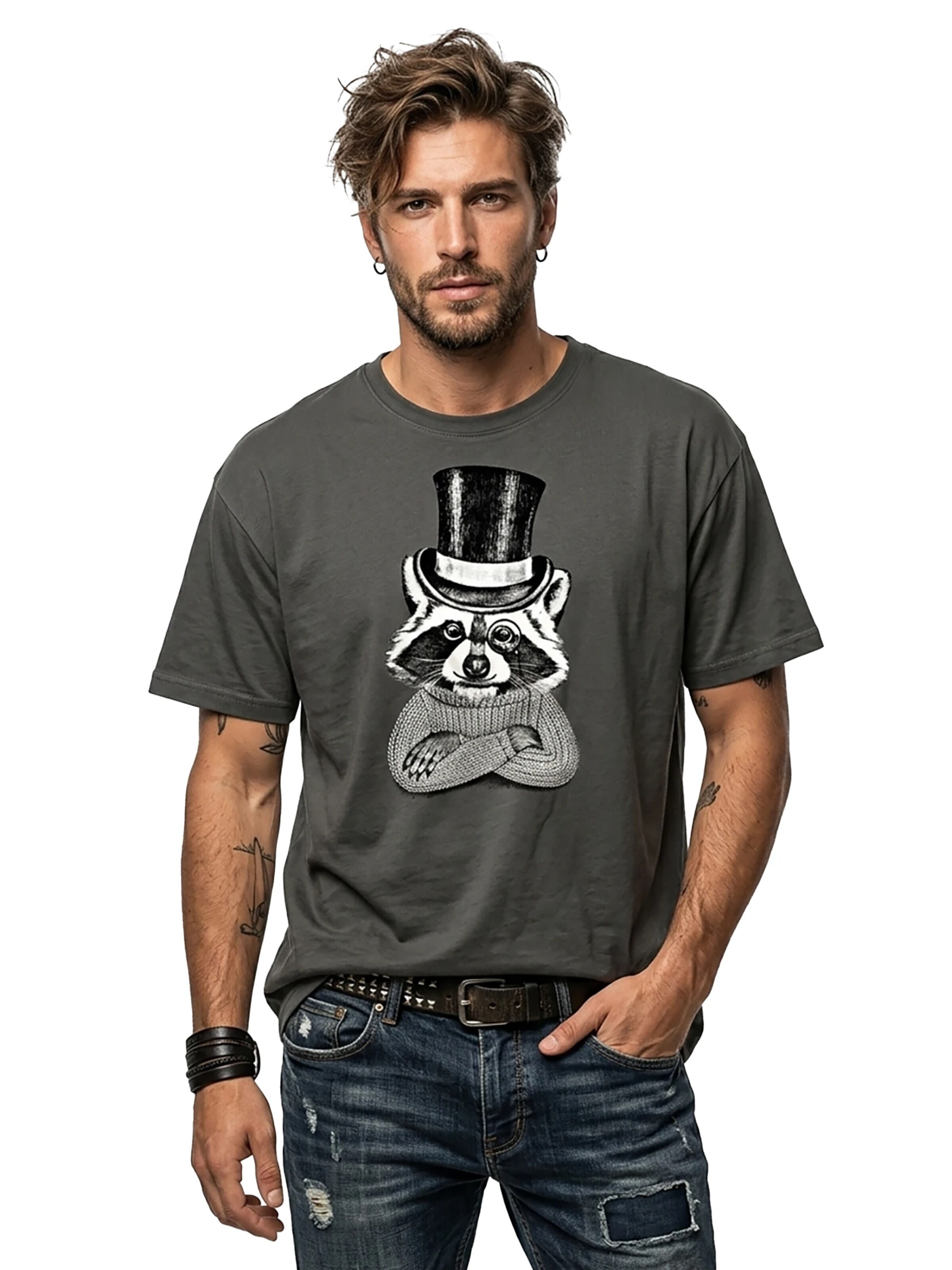 MAKAYA Shirt 'Waschbär Hut' in Grey