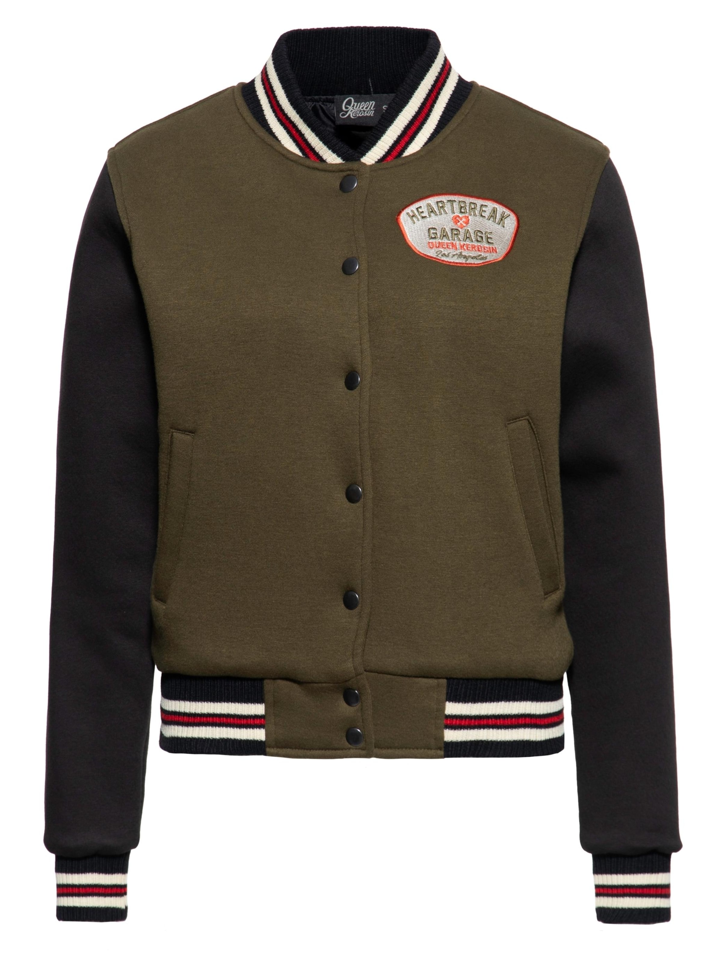 Queen Kerosin Between-Season Jacket 'Heartbreak Garage' in Green: front