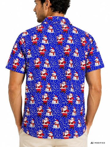 Regular fit Camicia 'Christmas Santa Likes' di King Kameha in blu