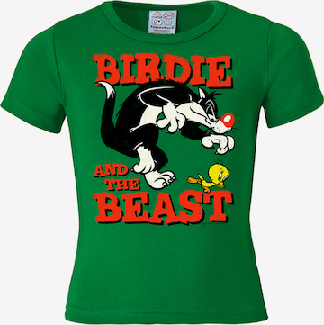 LOGOSHIRT Shirt 'Looney Tunes - Sylvester & Tweety' in Green: front