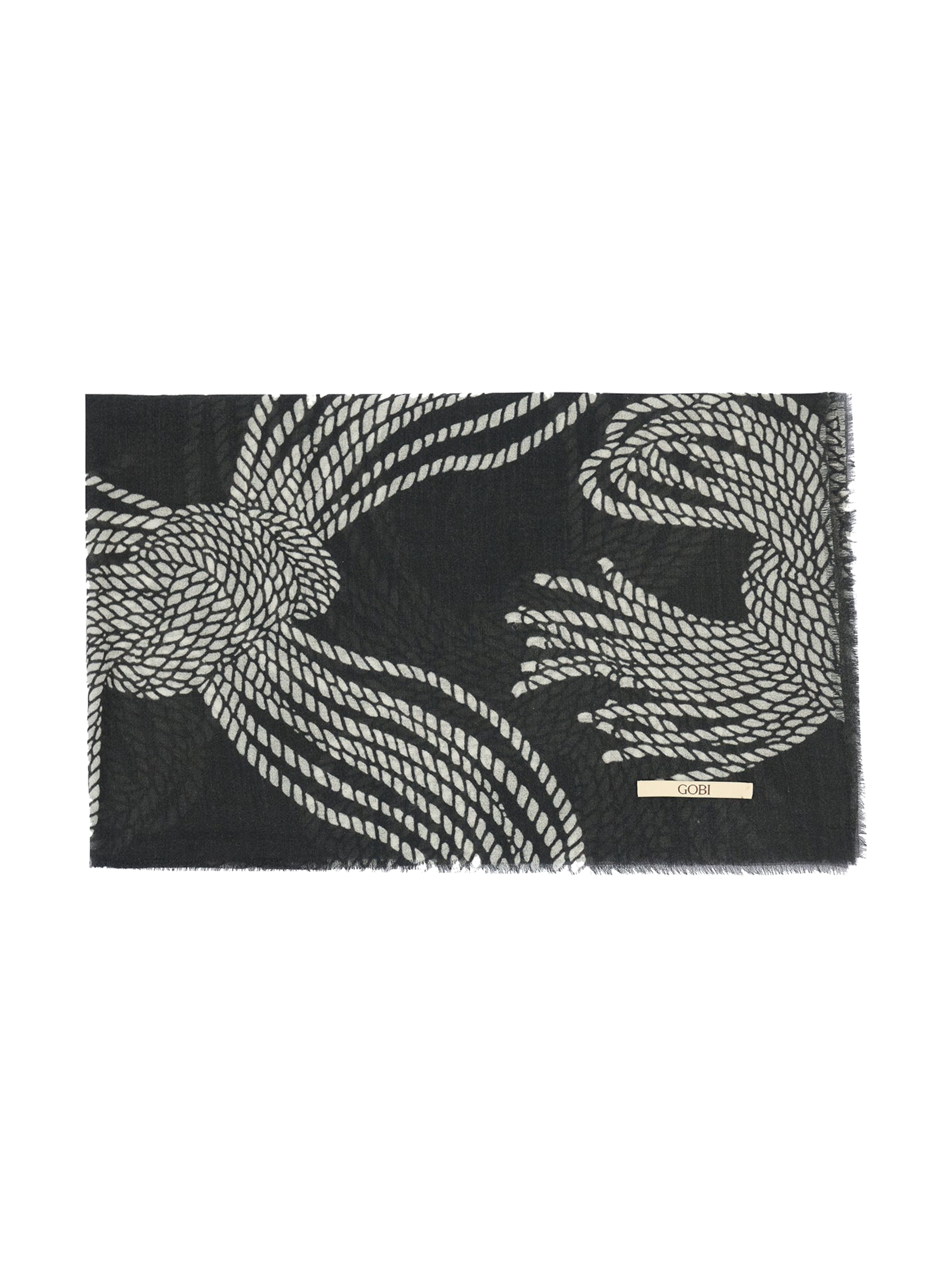 GOBI Cashmere Loop scarf 'Rope Knots Printed Cashmere Shawl' in Black: front