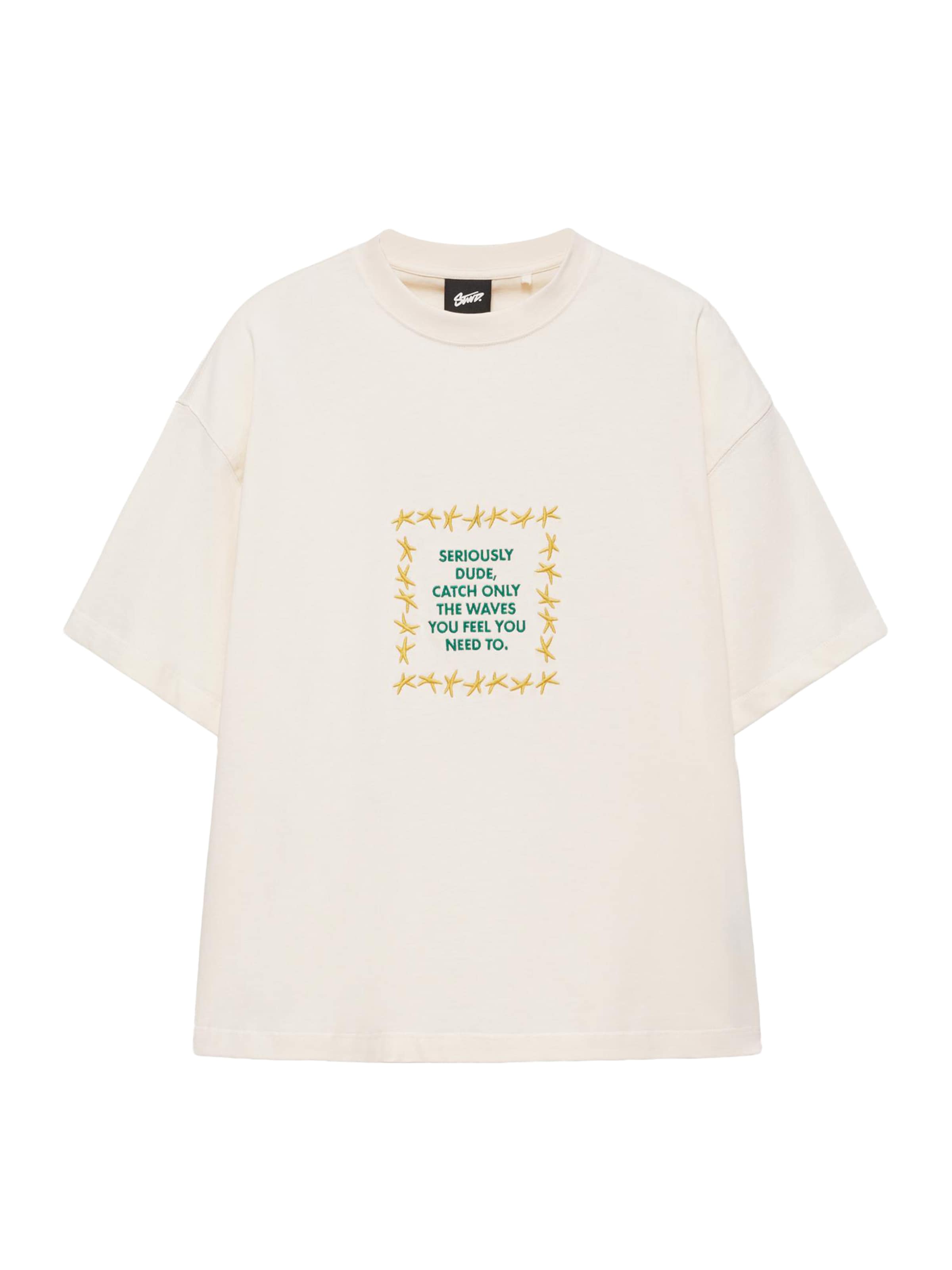 Pull&Bear Koszulka 'STWD COMMUNITY TRIPLE STAR' w rozmiarze XS w kolorze jasny beż / złoty żółty / zielonym, Podgląd produktu