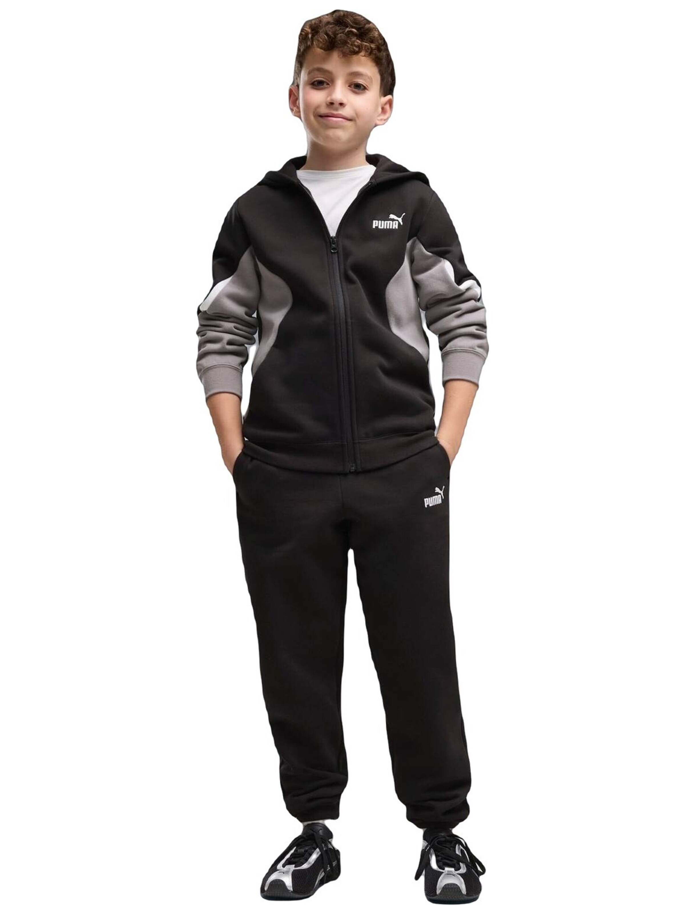 Giacca di felpa 'Puma Ess Block Full-zip Sweat Suit B' di PUMA in nero: frontale