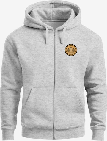 Neverless Sweatjacke 'Bäume Badge' in Grau: Vorderseite