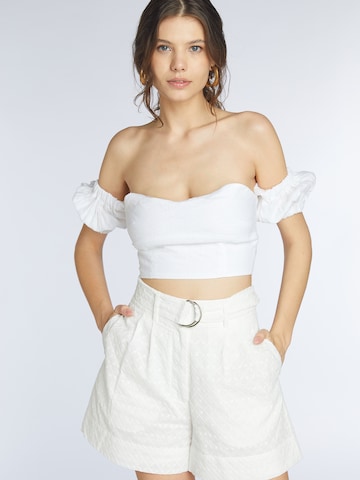 KAN Wide leg Pleat-Front Pants 'FAIRYWREN' in White: front