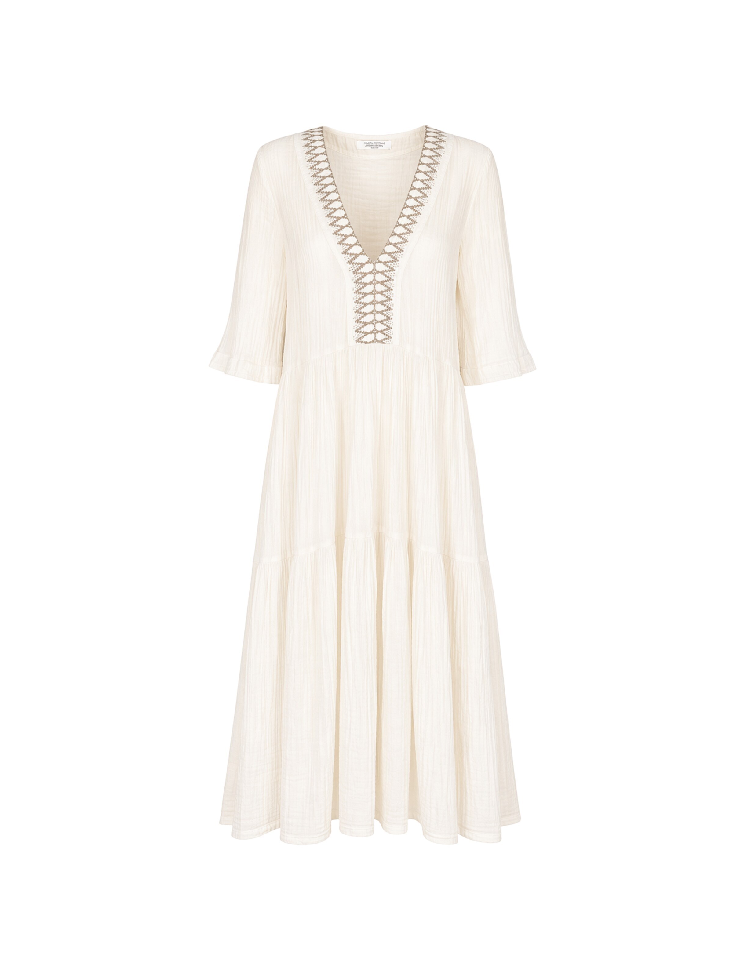 Haris Cotton Sukienka 'Maxi Dress in Textured Cotton with Laced Trim V Neck' w kolorze beżowy: przód