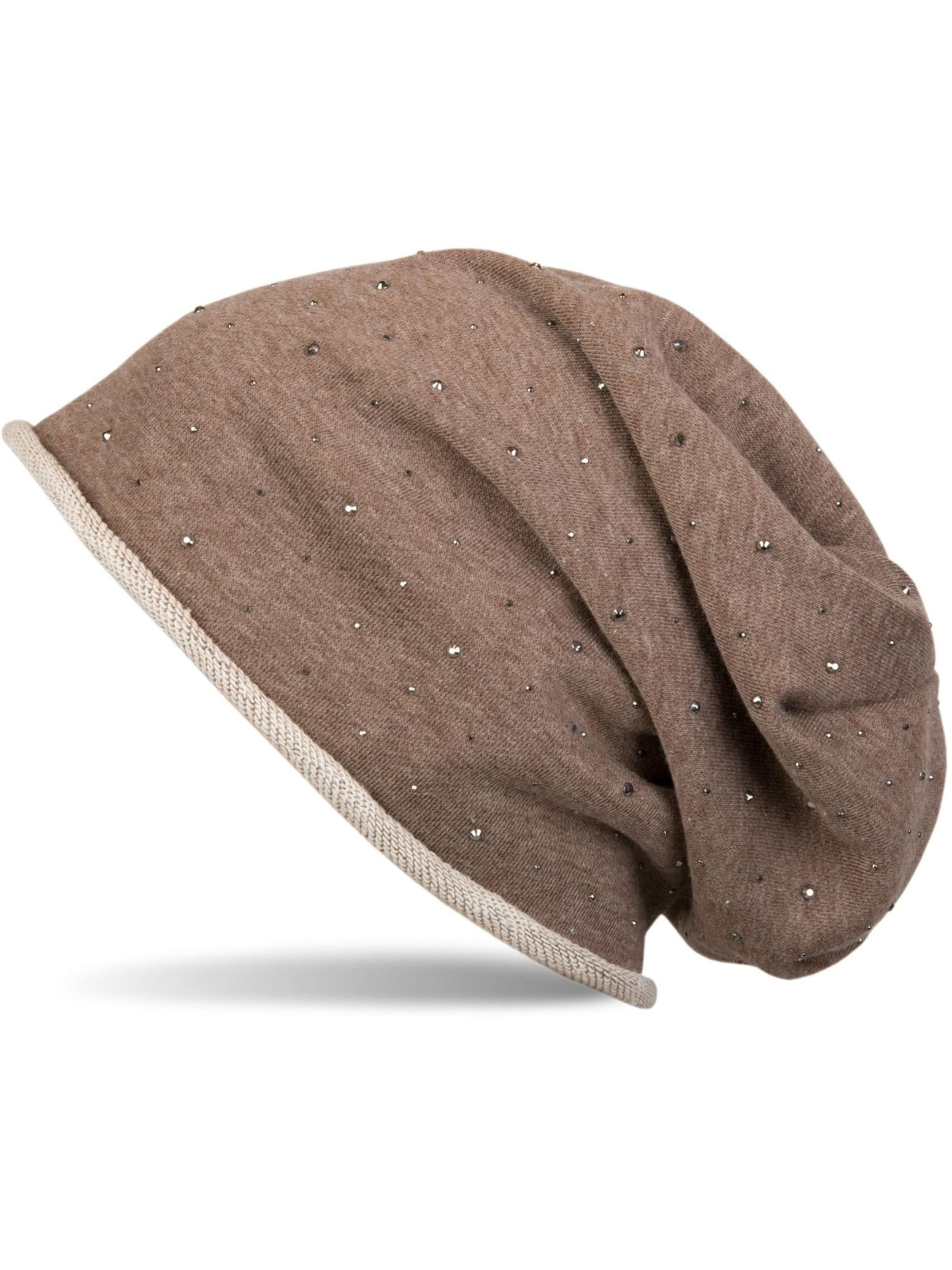 styleBREAKER Mütze 'Beanie mit Strass Nieten'‌‌‌‌‌‌‌‌‌ in Braun: Vorderseite