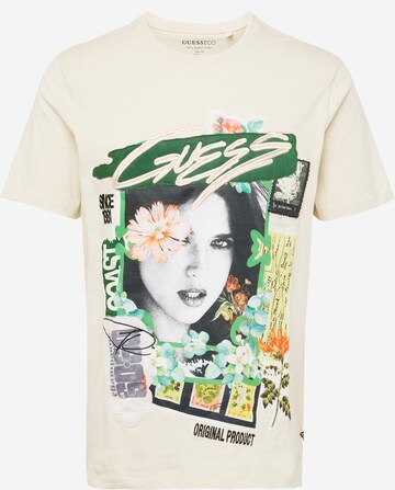 Tricou 'BOTANICAL COLLAGE' de la GUESS pe alb: față