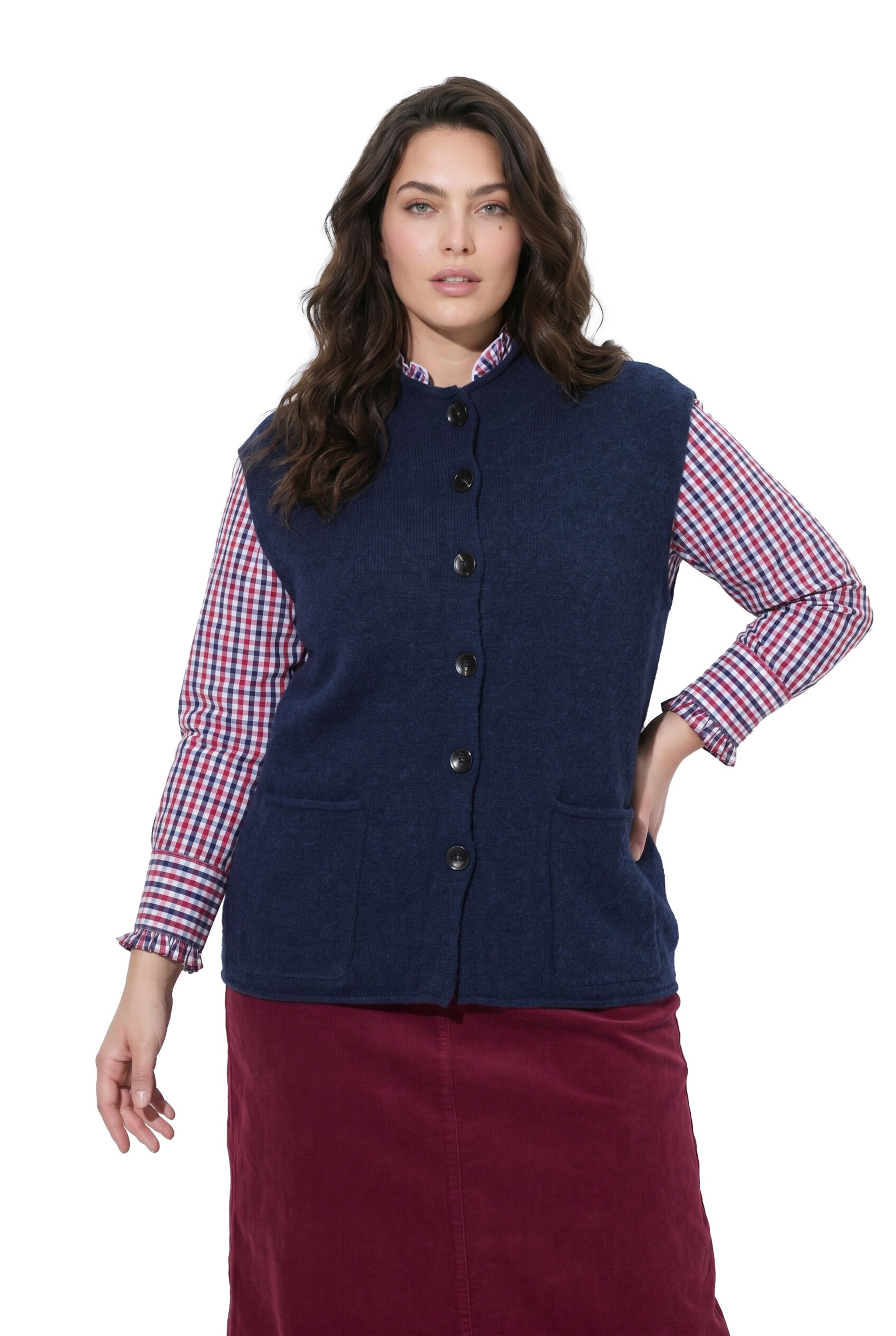 Ulla Popken Gebreid vest in Blauw: voorkant
