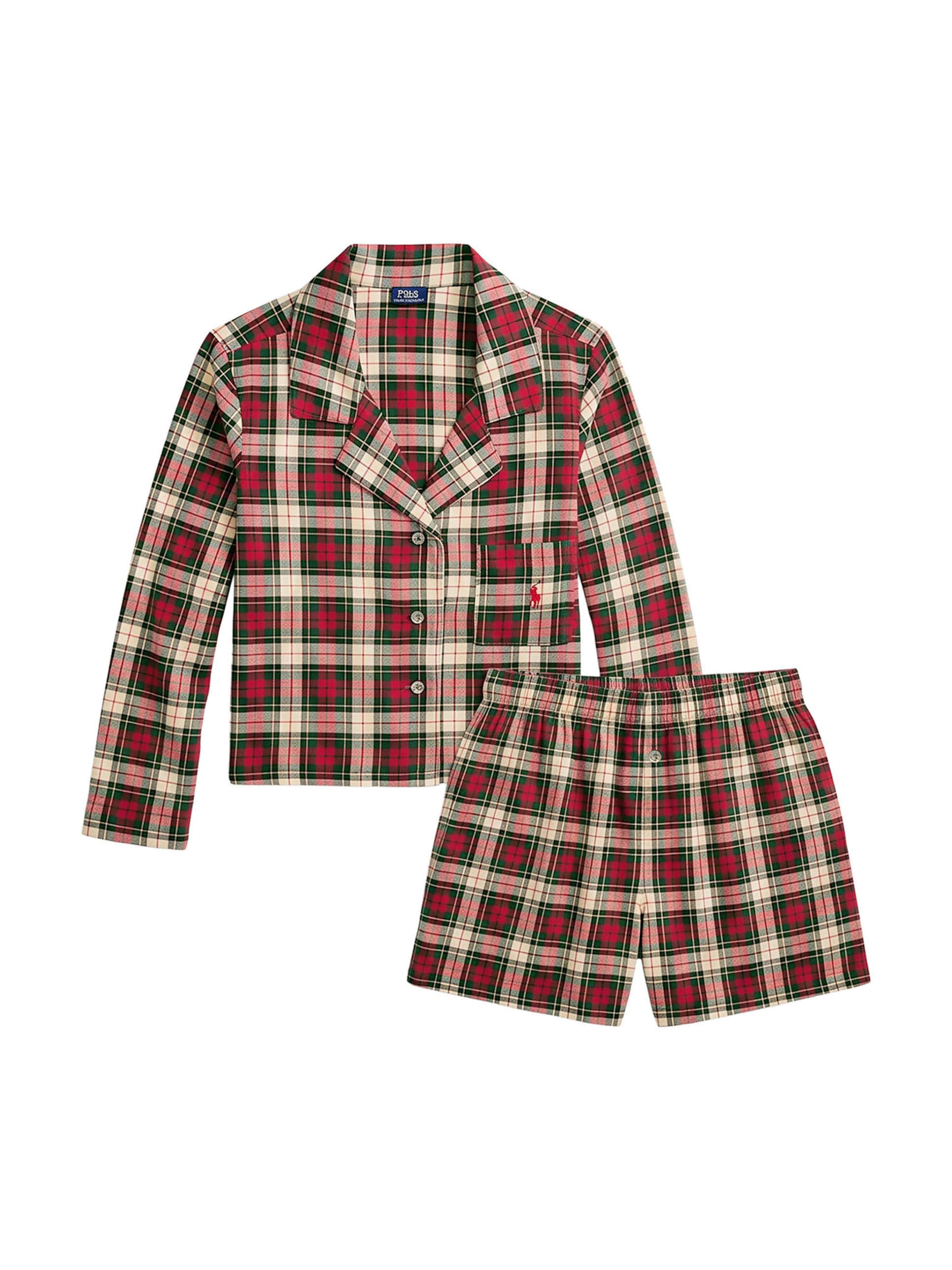 Polo Ralph Lauren Pyjama ' Crop & Boxer - Cozy Flannel ' in Beige: voorkant
