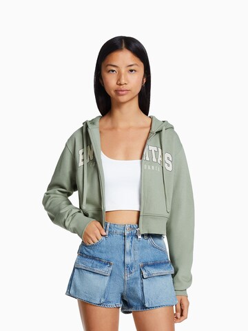 Bershka Zip-Up Hoodie in Green: front