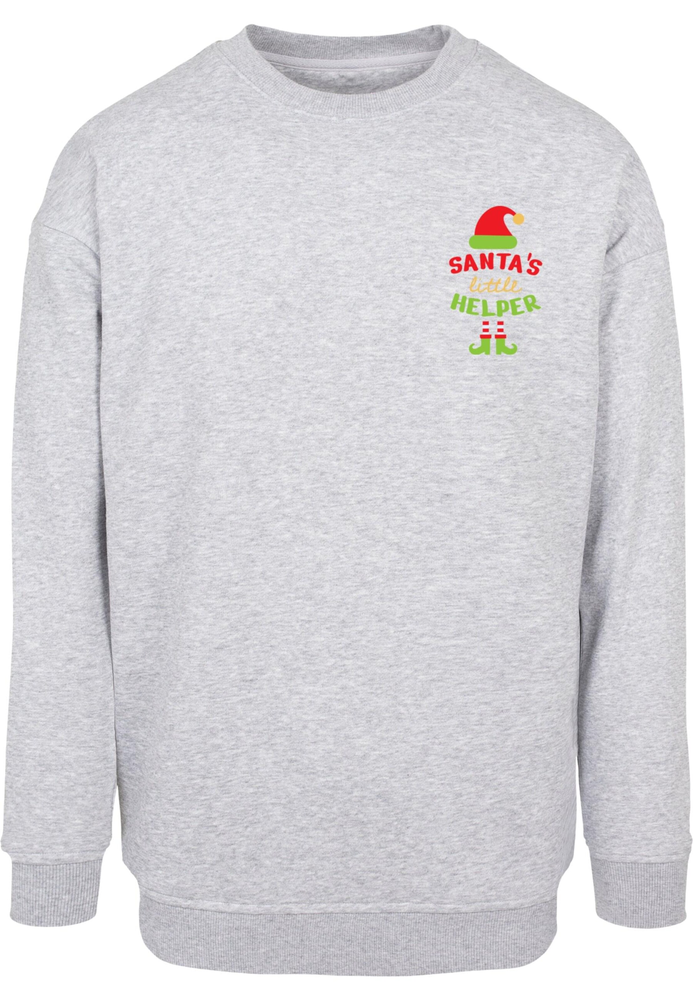 Merchcode Sweatshirt 'Christmas Santa´s Little Helper' in Grau: Vorderseite