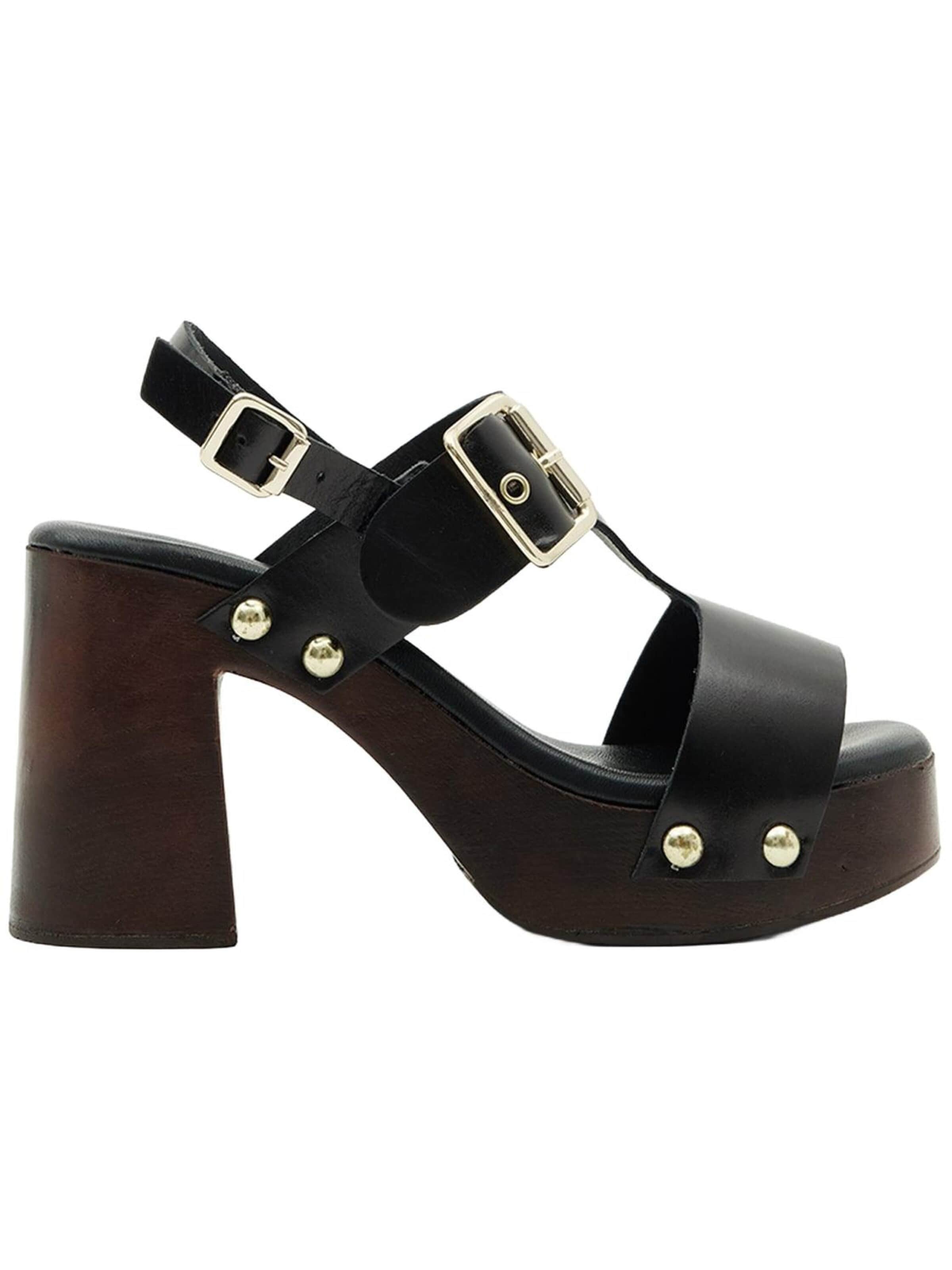 Desa Strap sandal 'DESA Damen-Plateausandalen aus Leder mit Nieten' in Black: front