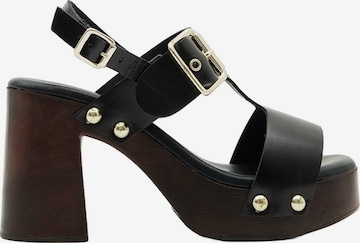 Desa Strap sandal 'DESA Damen-Plateausandalen aus Leder mit Nieten' in Black: front