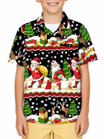 King Kameha Regular fit Button up shirt 'Christmas Border Print' in Black