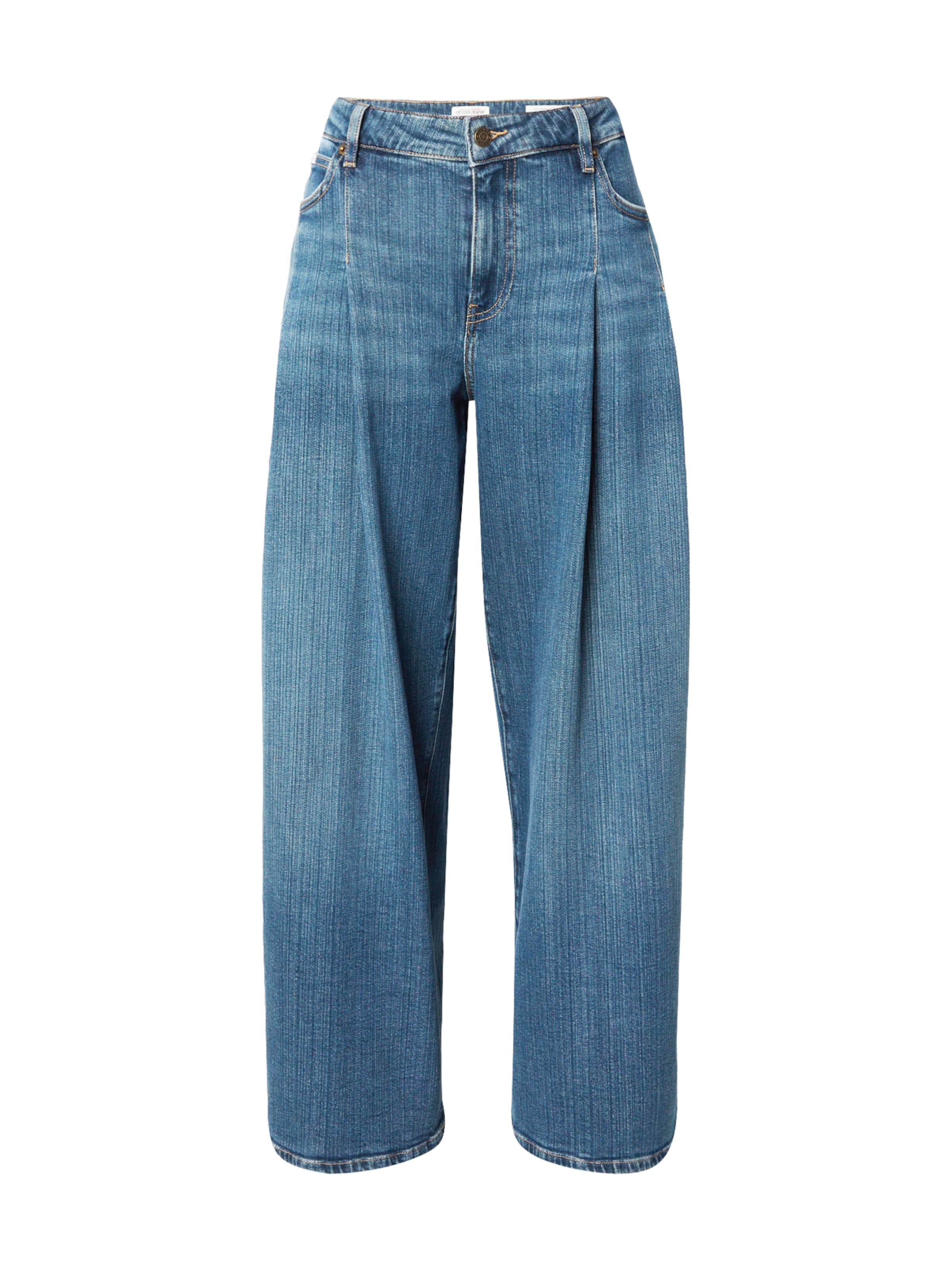 GUESS JEANS Zvonové kalhoty Džíny se sklady v pase – modrá: přední strana