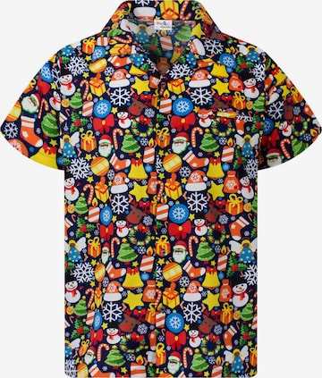 Camicia 'Christmas Allover' di King Kameha in blu: frontale