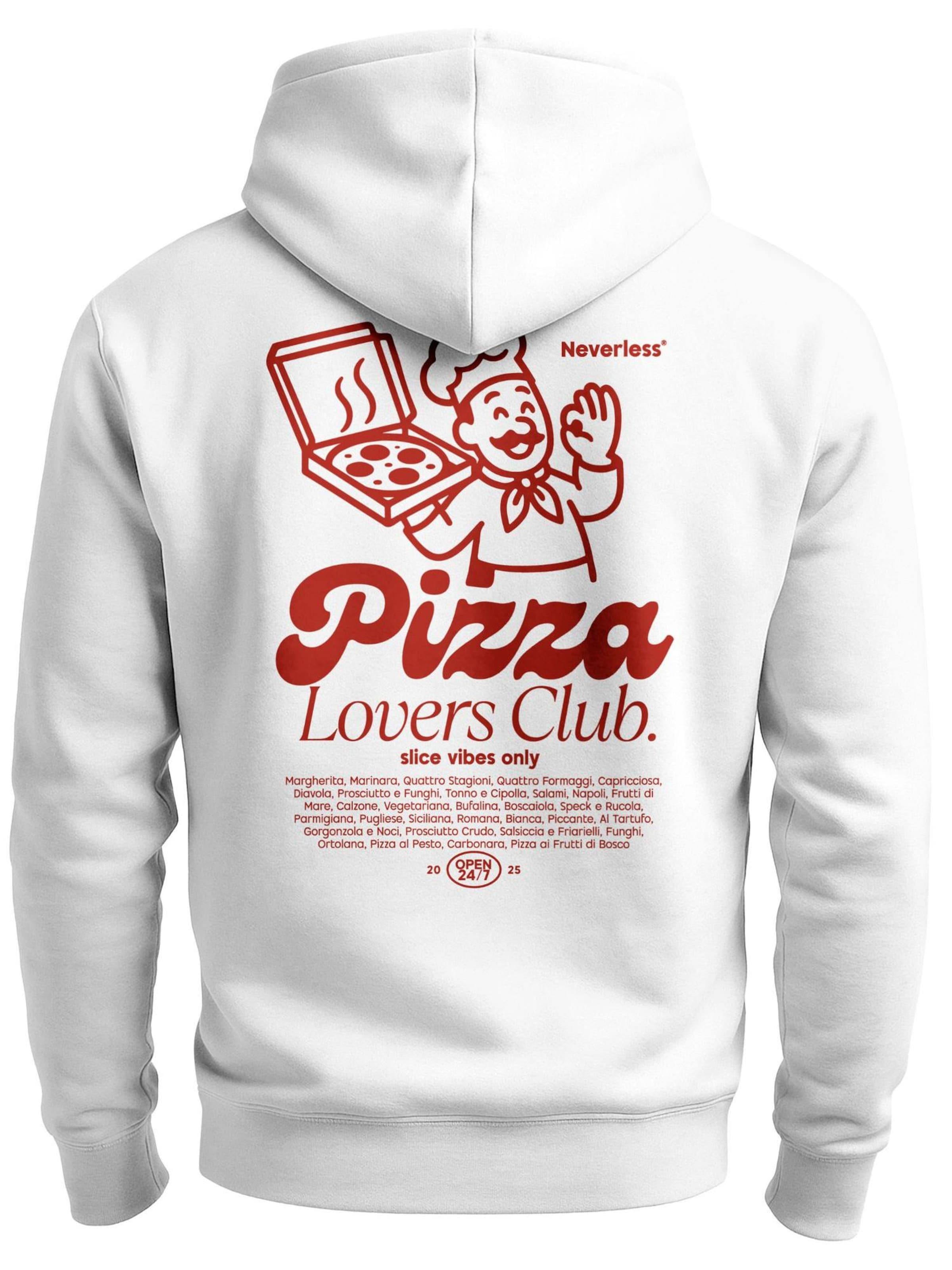 Neverless Zip-Up Hoodie 'Pizza Lovers Club' in White | ABOUT YOU