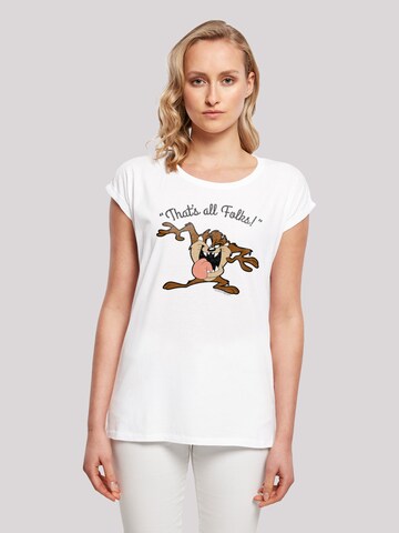 F4NT4STIC Shirt 'Looney Tunes Taz That's All Folks' in Wit: voorkant