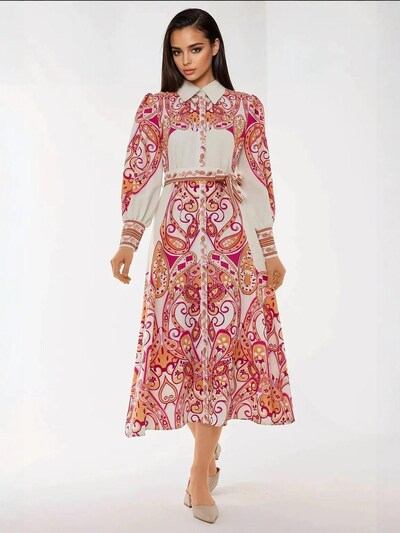 Hiccup Robe-chemise en orange / rose foncé / rouge / blanc, Vue avec produit