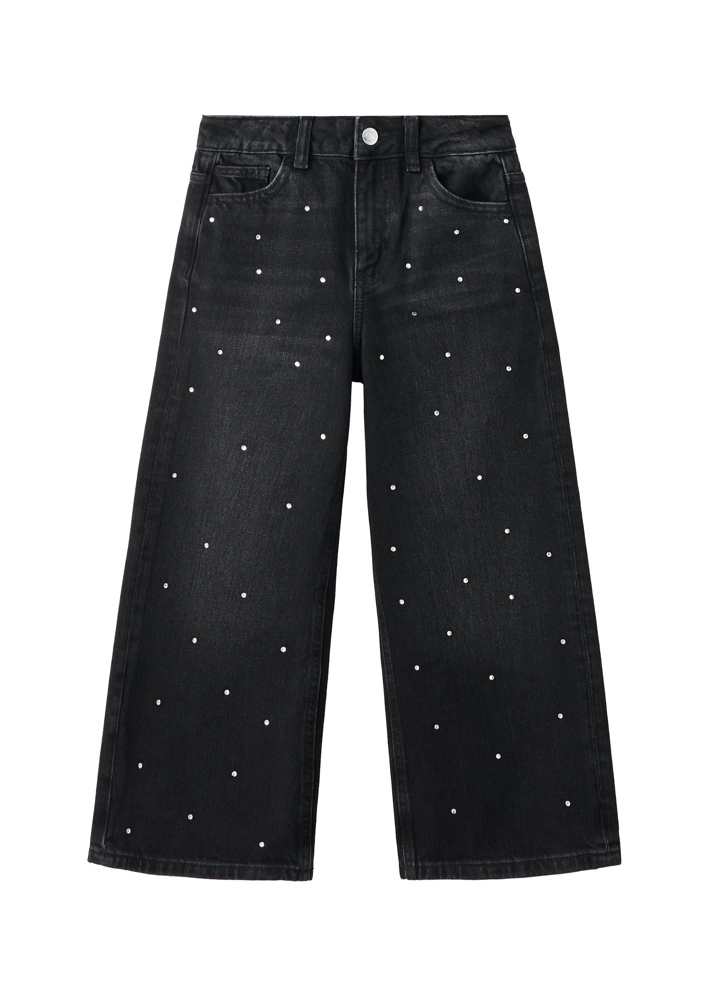 MANGO KIDS Wide leg Jeans i svart: framsida