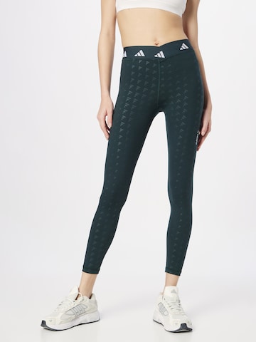 ADIDAS PERFORMANCE Skinny Workout Pants 'Brand Love' in Green: front