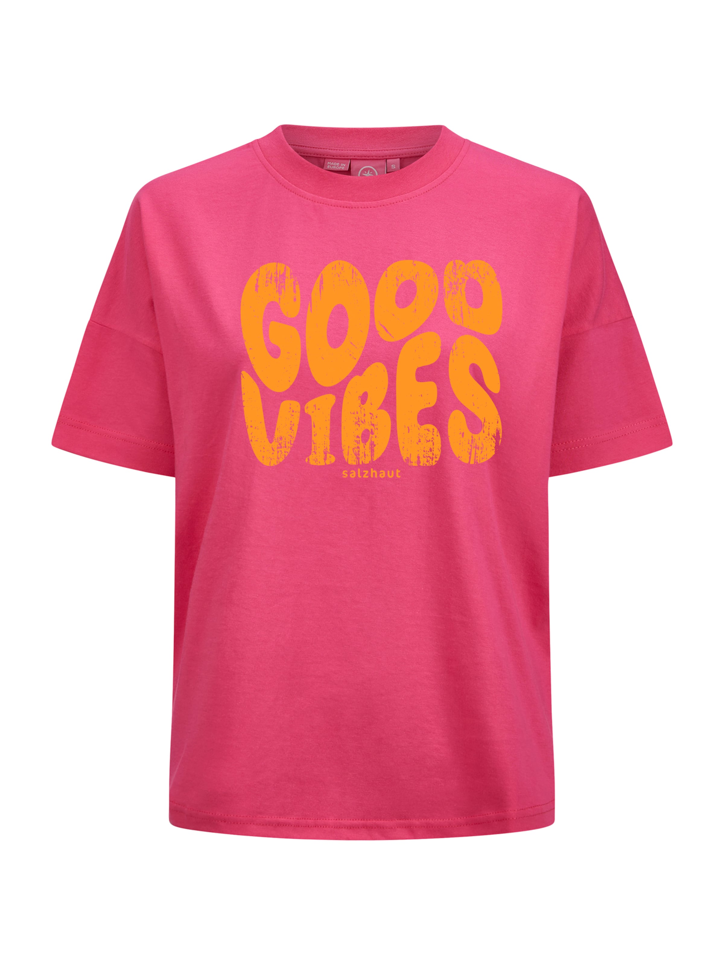 salzhaut Shirt 'LEEV - GOOD VIBES' in Pink: Vorderseite