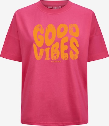 T-shirt 'LEEV - GOOD VIBES' salzhaut en rose : devant