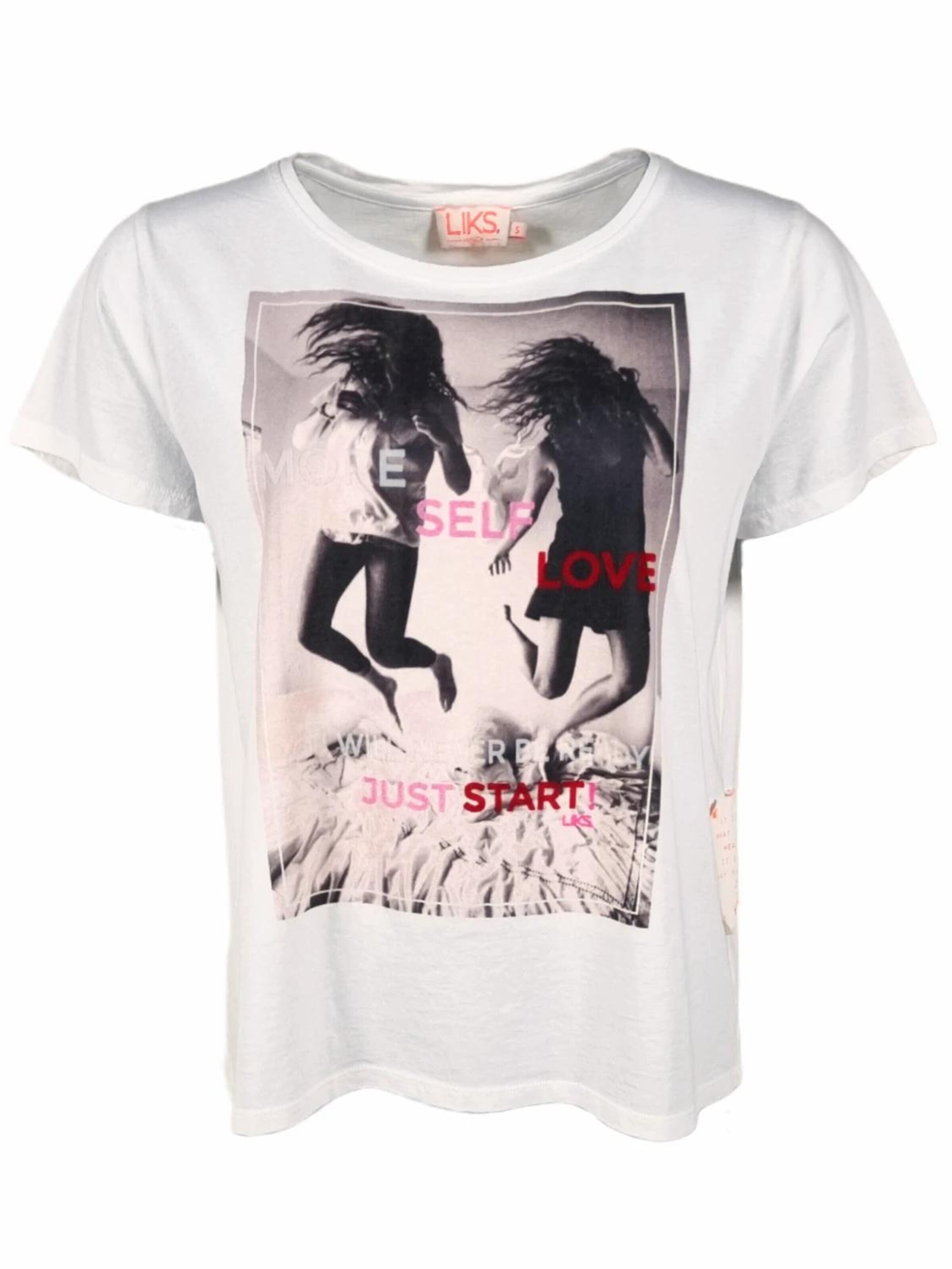 LIKS. Munich Shirt 'Damen TShirt mit Print Mesch Application aus Organic Cotton - PaulinaC' in White: front