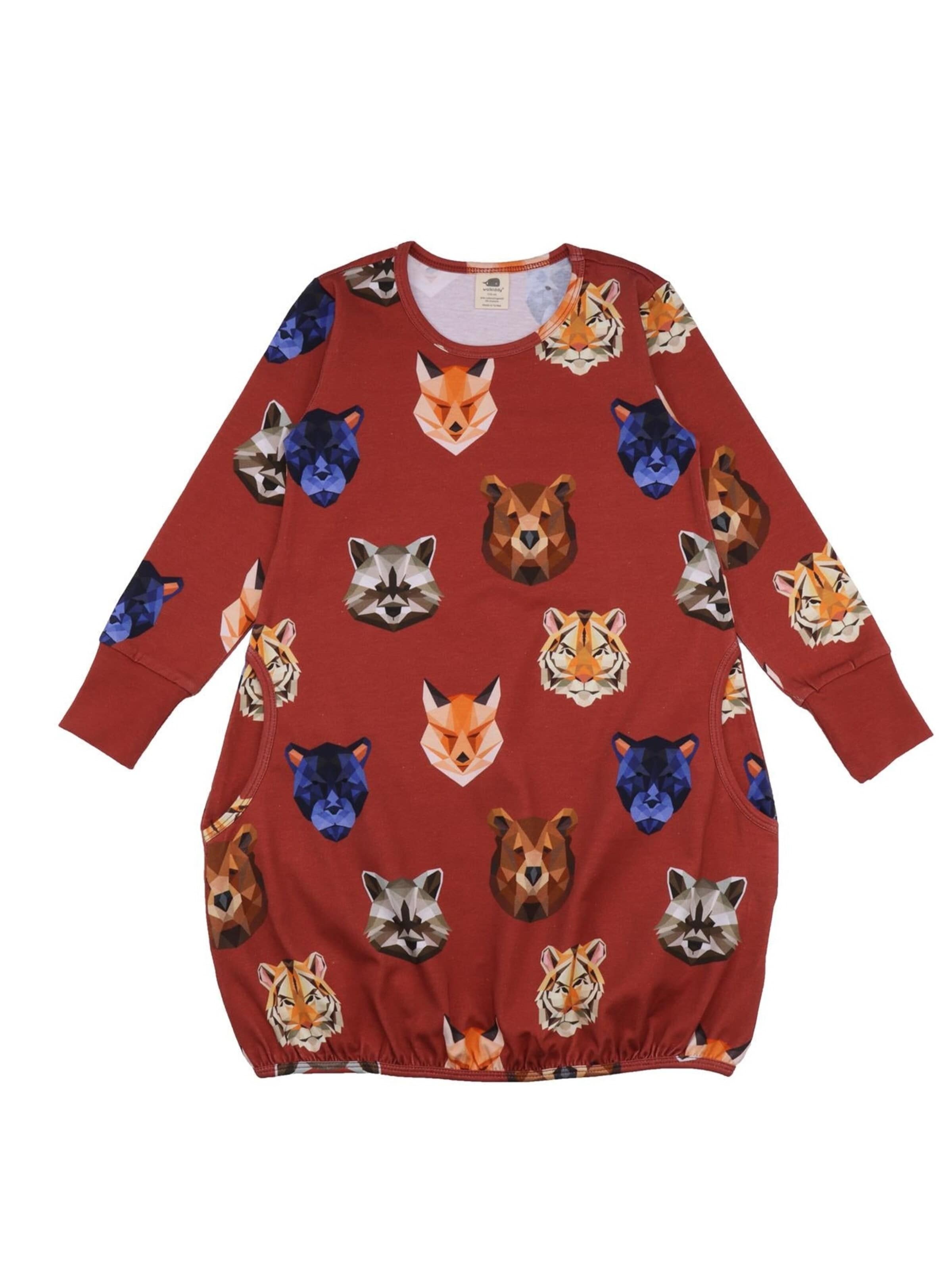 Walkiddy Dress 'Reflection Animals' in Red: front