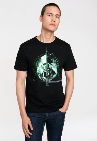 LOGOSHIRT Shirt 'Grindelwald vs Dumbledore' in Black: front