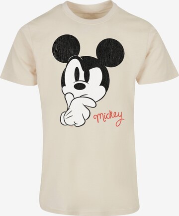 ABSOLUTE CULT T-Shirt 'Mickey Mouse - Distressed Ponder' in Beige: predná strana