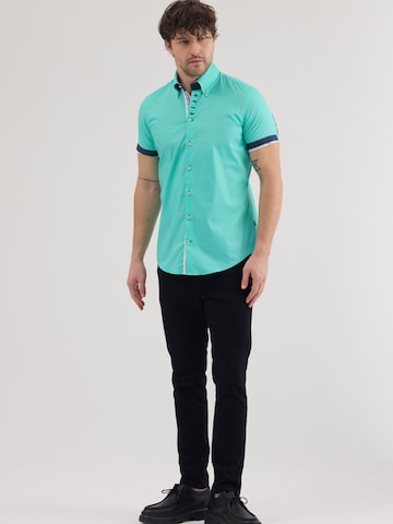 7Camicie Slim fit Zakelijk overhemd 'Roma Iconic Poplin Stretch Man Shirt Short Sleeve Green' in Groen