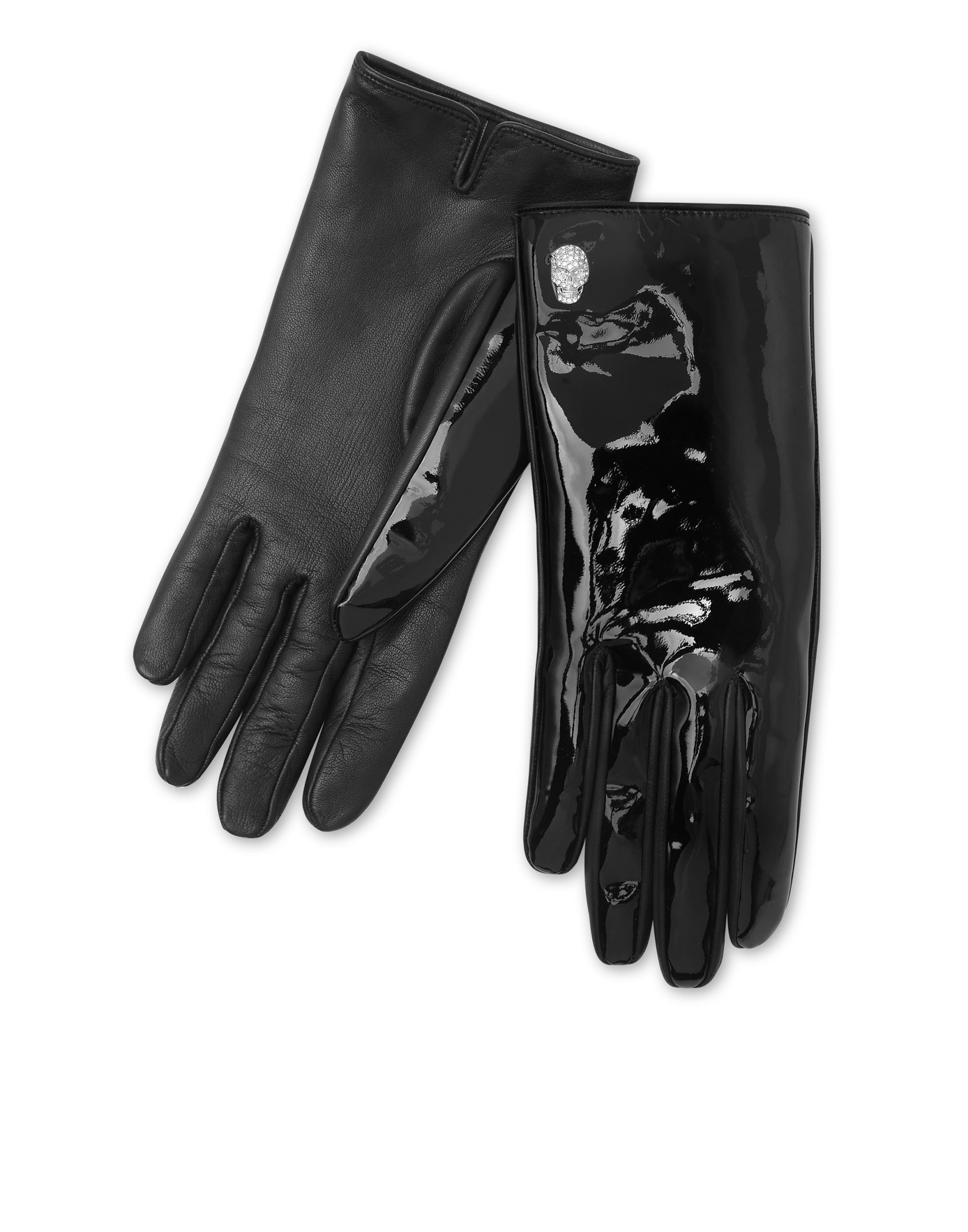 Philipp Plein - Luvas com dedos 'Skull' em preto: frente