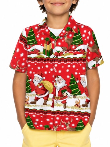 King Kameha Regular fit Button up shirt 'Christmas Border Print' in Red