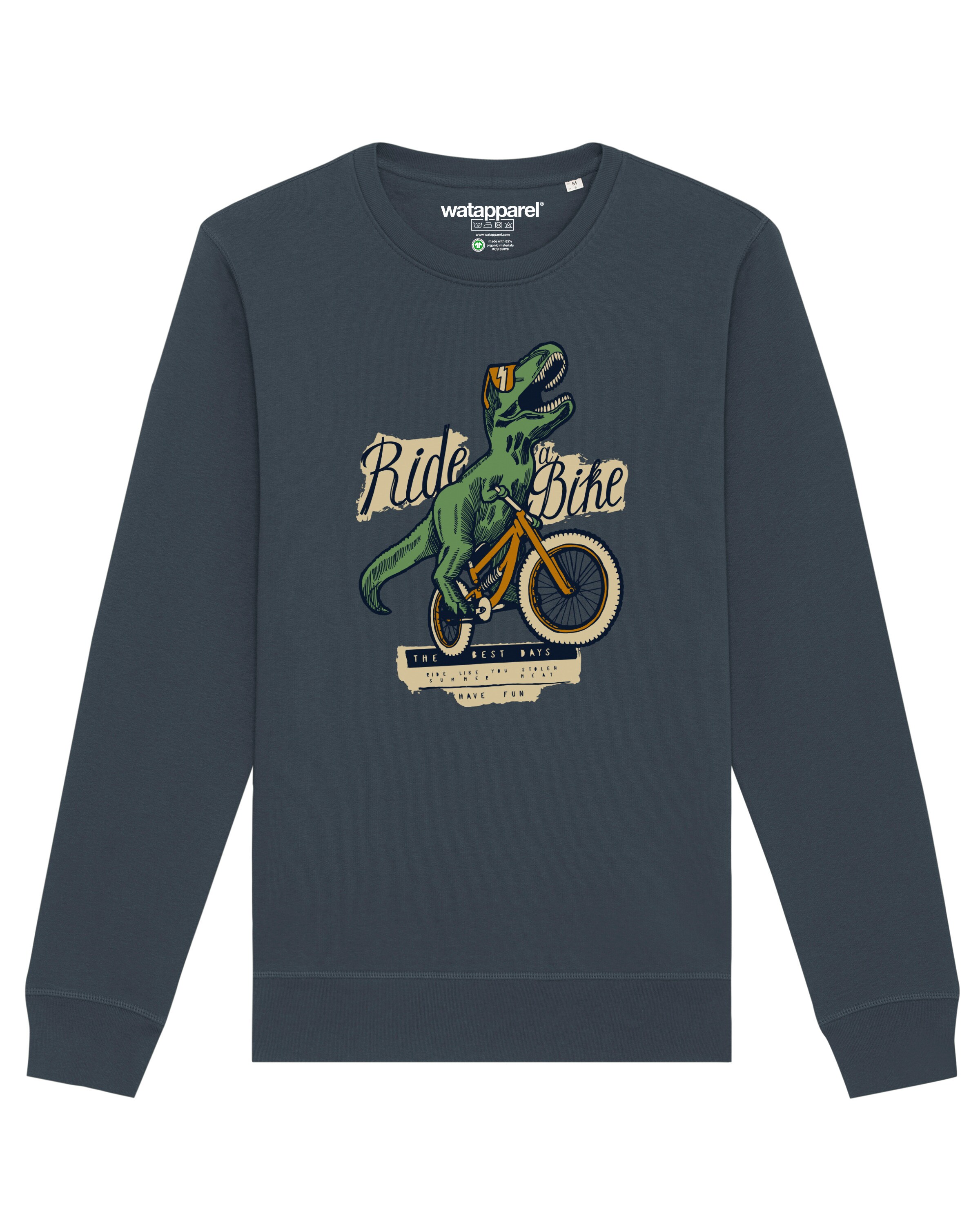 Watapparel Sweatshirt ' T-Rex Fahrrad ' in Grijs: voorkant