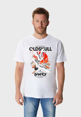 Oldskull Shirt 'ASIAN CRANE BEAUTY' in White: front
